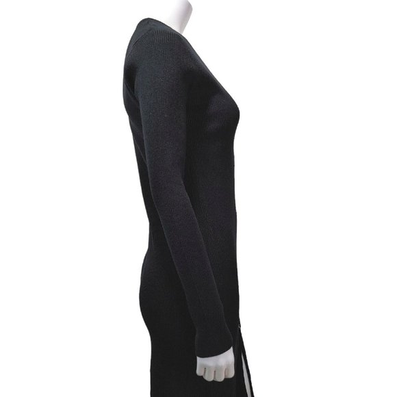 Black Deep V Neck Button Down Long Knit Bodycon Dress / Long Sleeve  Siz… - Picture 11 of 16